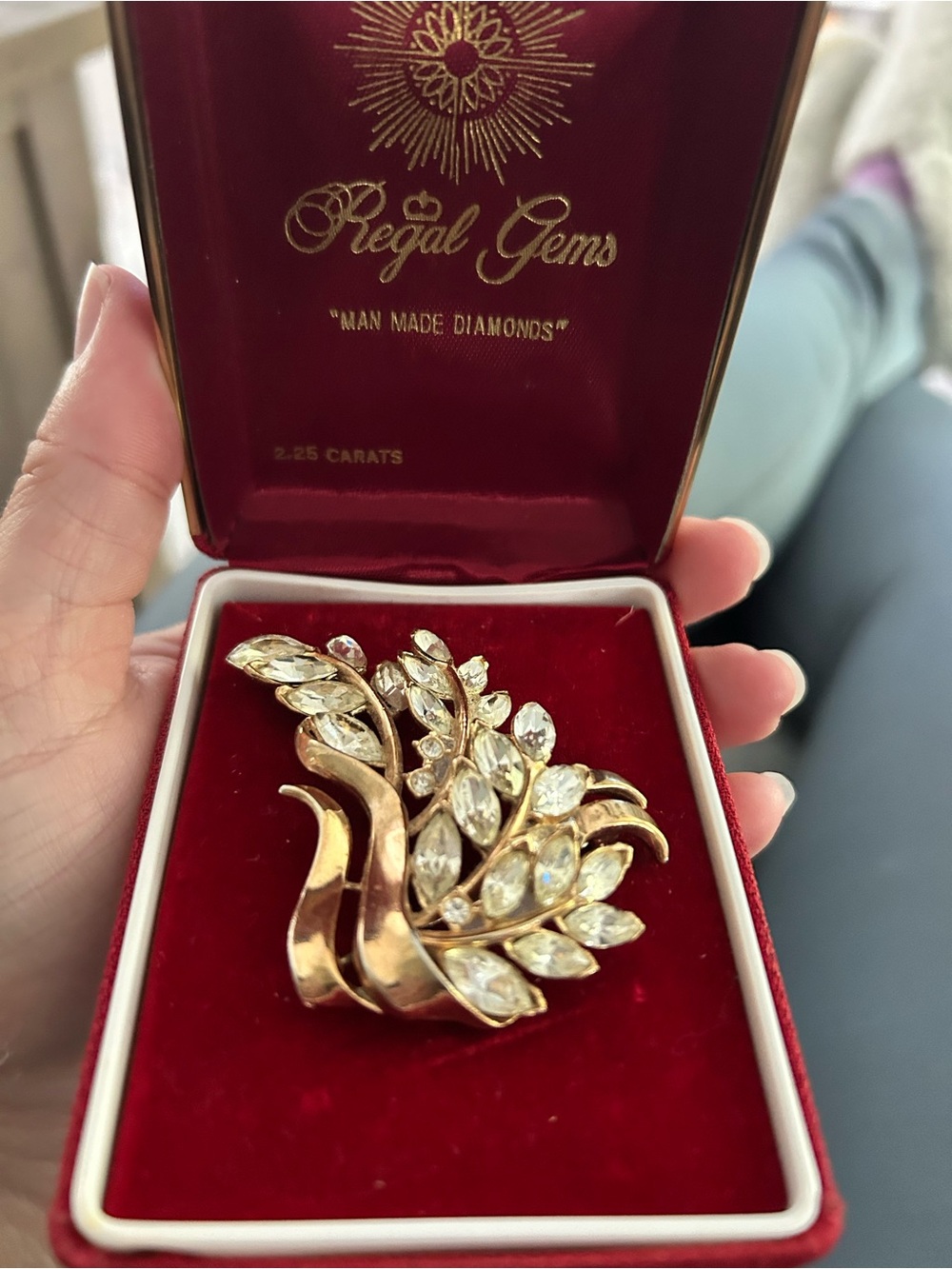 TRIFARI unsigned Gold-Tone Crystal Leaf Brooch